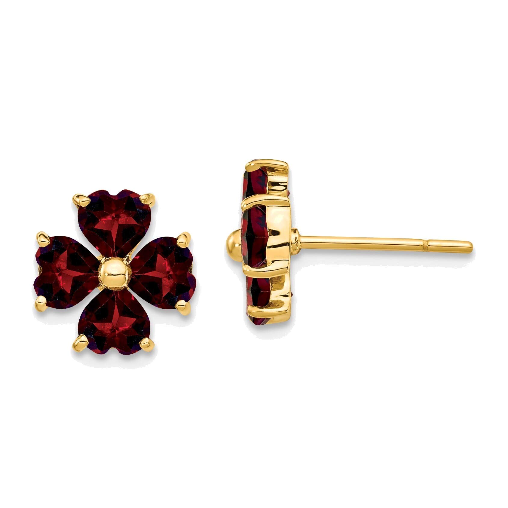 14K Yellow Gold Heart-Shaped Garnet Flower Stud Earrings for Women - Perfect for Valentine's Day, Anniversary Gifts & Romantic Occasions