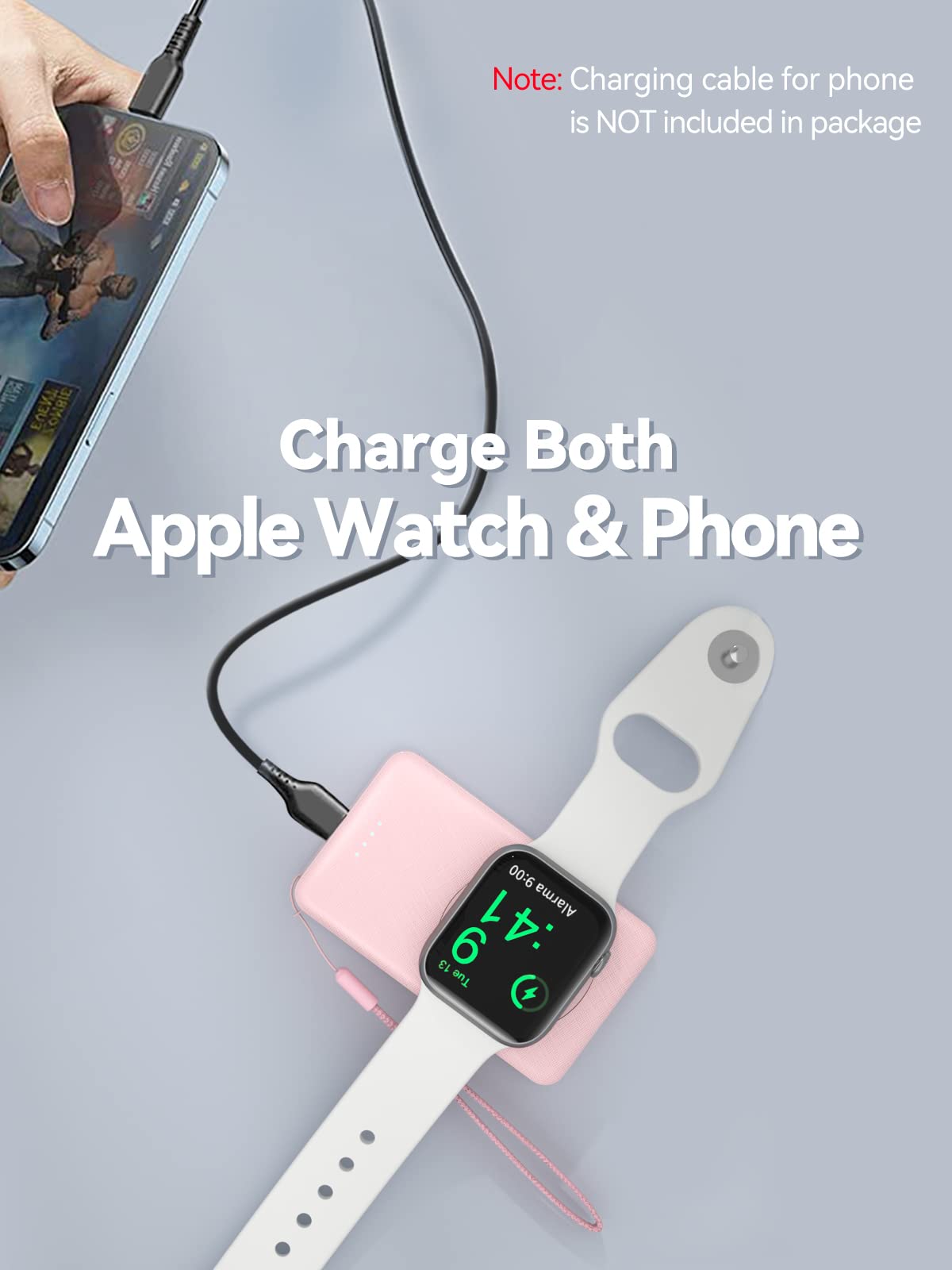 LVFAN 4000mAh Magnetic Wireless Portable Charger for Apple Watch Series 10/9/8/7/6/5/4/3/2/1/SE/Ultra 2/Ultra - Pink Power Bank | Travel-Friendly Smart Watch Charger for Gym, Hiking & Business Trips