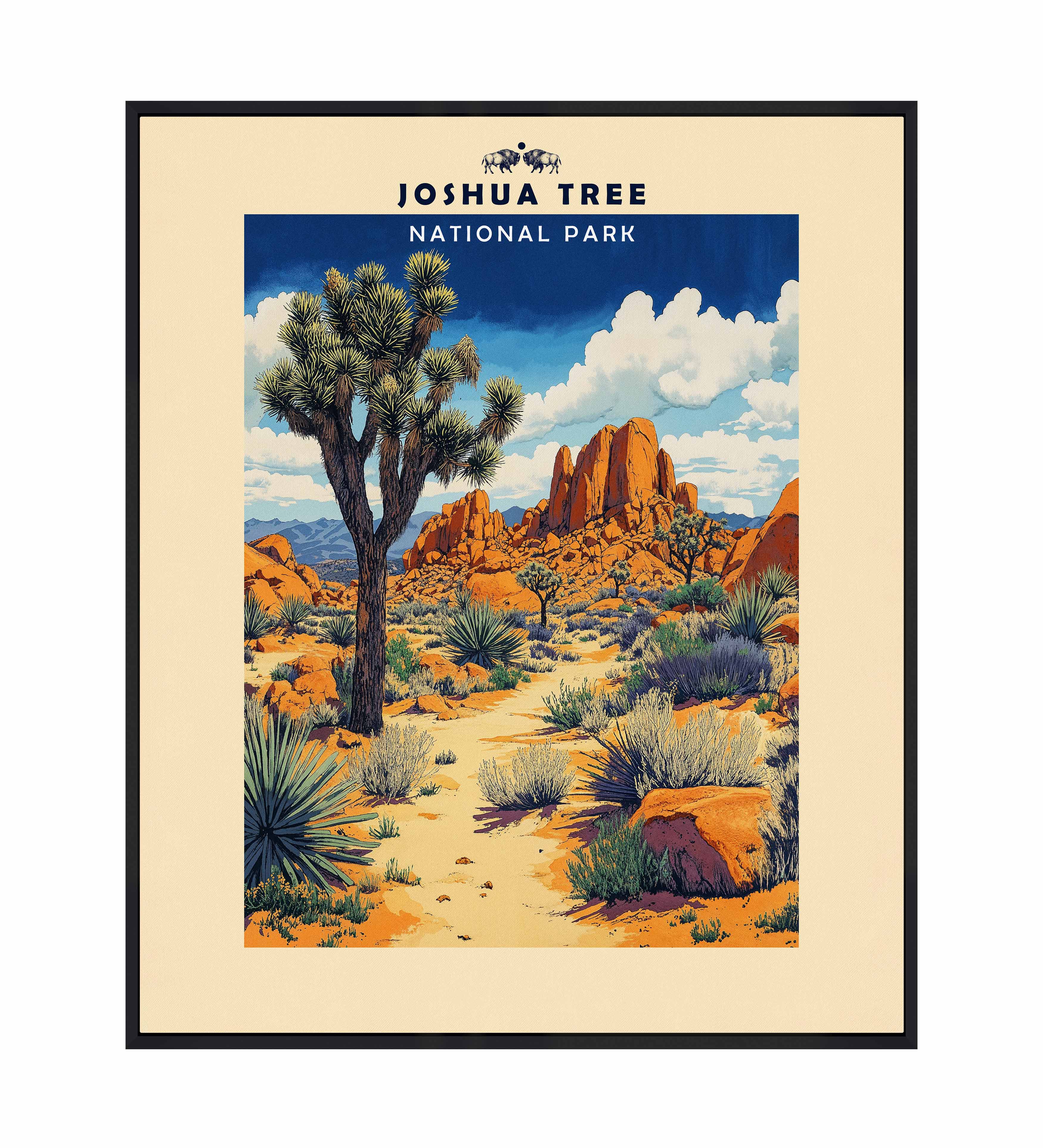 Joshua Tree Gallery Wrapped Canvas Wall Art - Stunning Desert Landscape Painting for Living Room, Bedroom & Office Decor