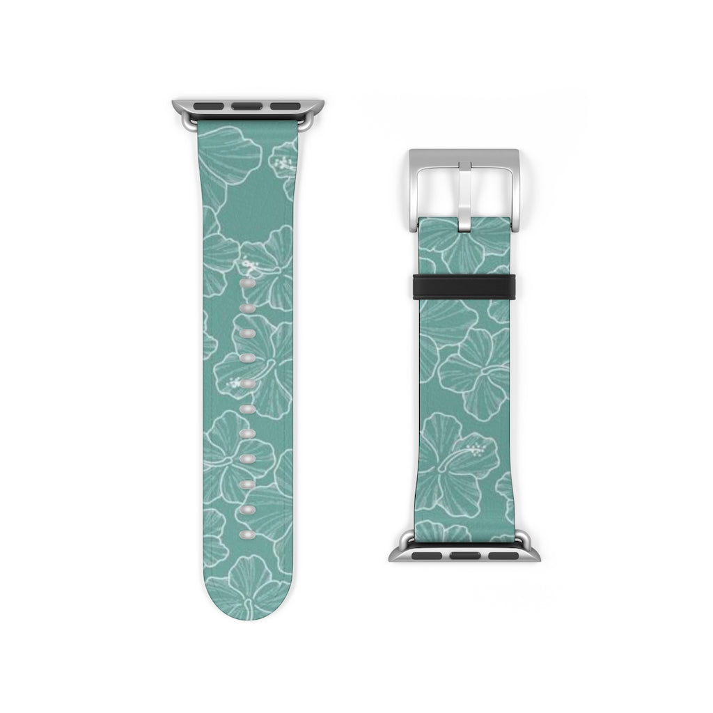 Premium Teal Hibiscus Watch Band - Stylish & Durable Replacement Strap for Apple Watch, Fitbit & Samsung - Perfect for Workouts, Casual Wear & Outdoor Activities