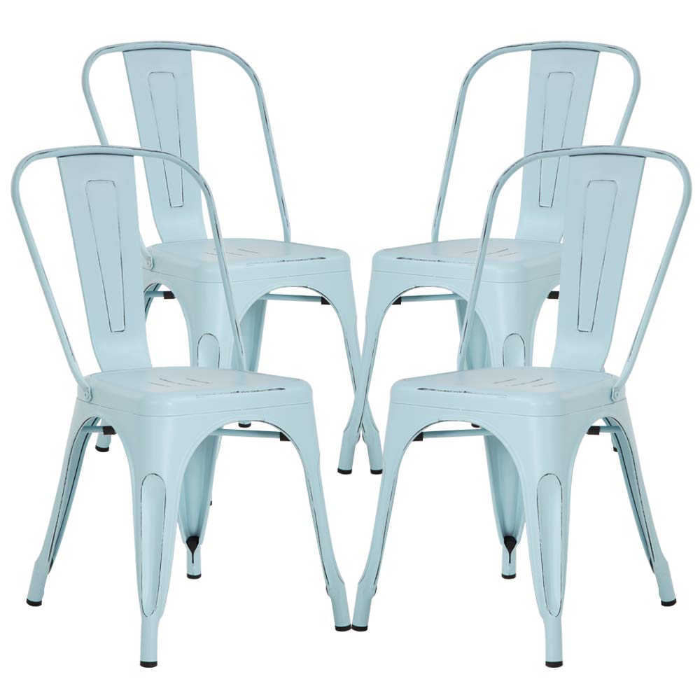 4-Pack Blue Metal Dining Chairs Set - 18