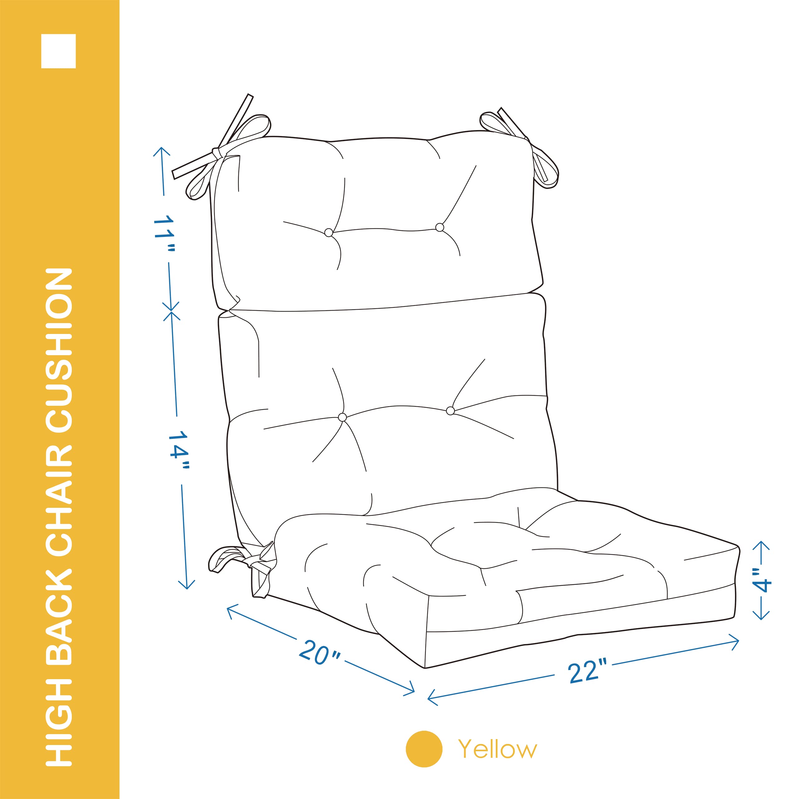 Waterproof High Back Chair Cushion for Outdoor & Indoor Use - All-Weather Adirondack Seat & Back Cushion with High Rebound Foam - Perfect for Patio, Deck, Garden & Poolside Furniture (Yellow)
