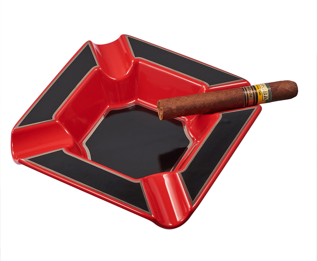 Visol Festus Large Cigar Ashtray - Matte Black & Red - Premium Outdoor & Indoor Smoking Accessory for Cigar Lovers