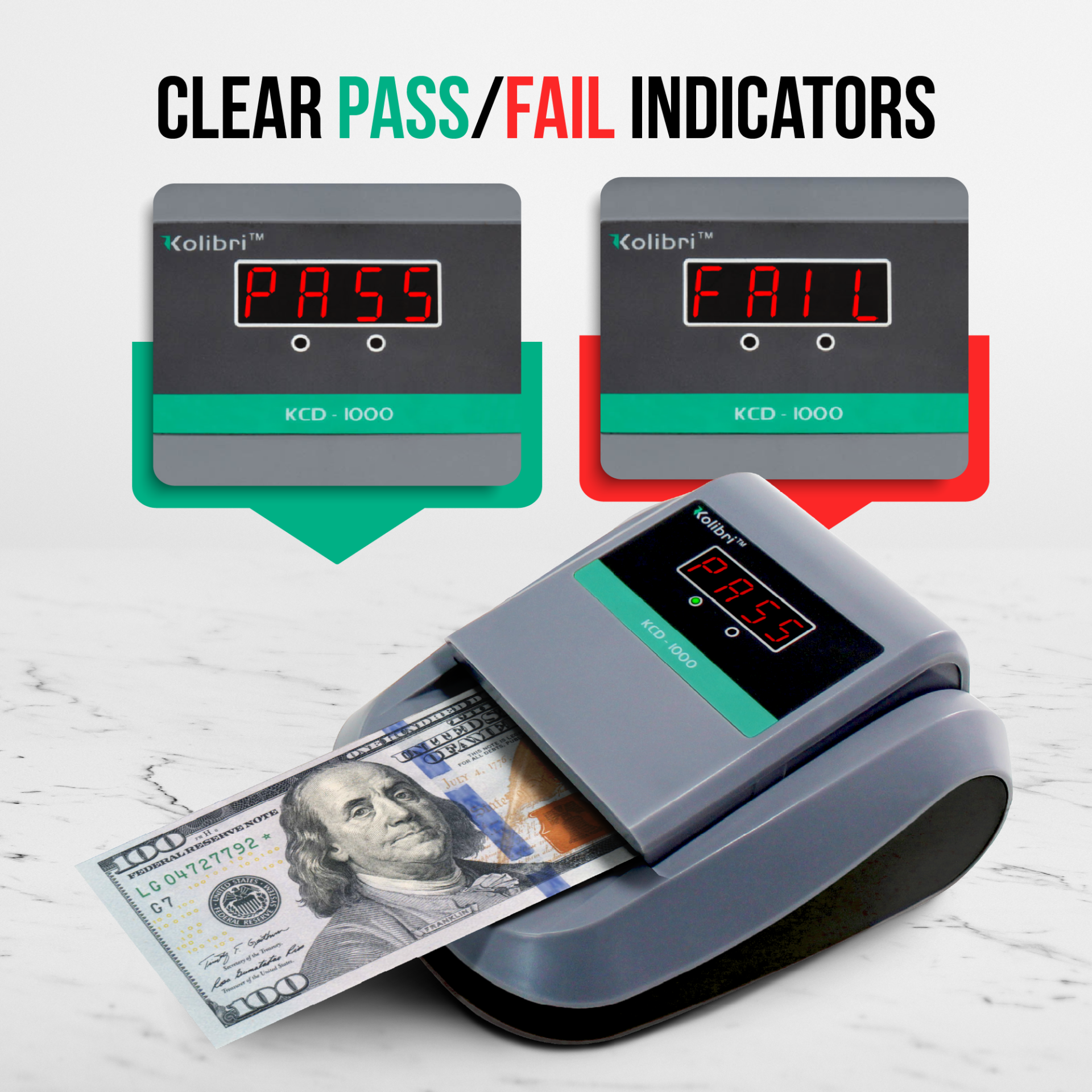 Kolibri KCD 1000 Multi-Directional Currency Counterfeit Detector - Perfect for Banks, Retail Stores & Cash Handling Businesses