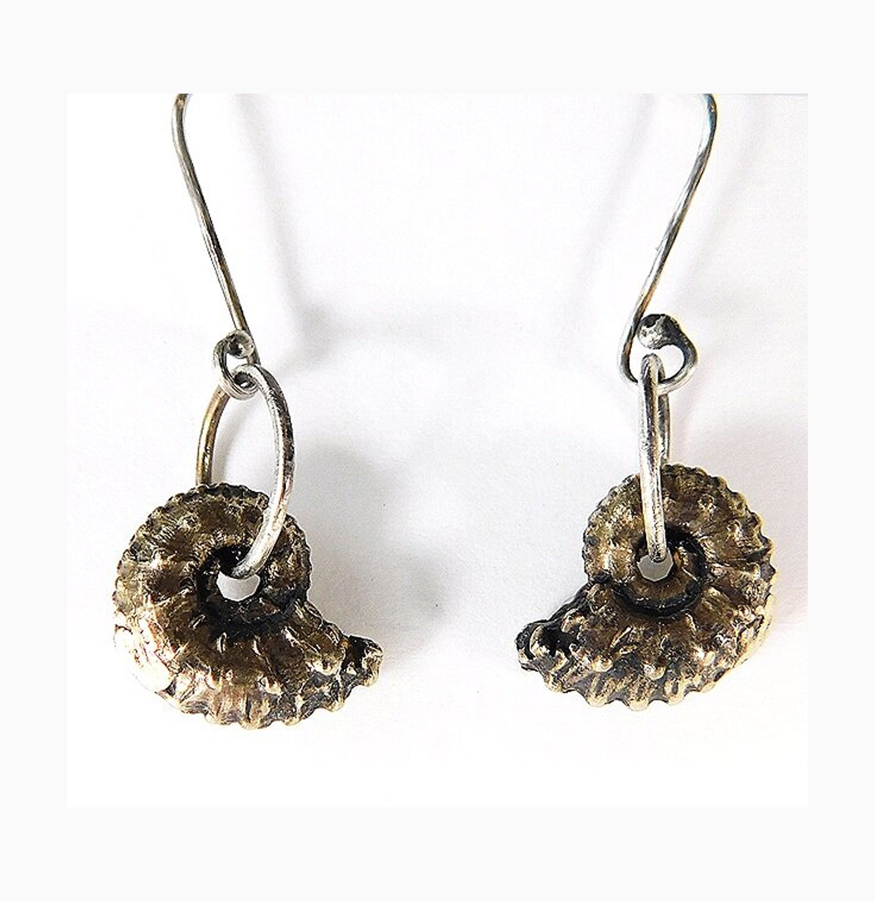 Ammonite Bronze Earrings for Women - Handmade Fossil Jewelry - Boho Chic Dangle Earrings - Perfect for Parties, Weddings & Everyday Wear