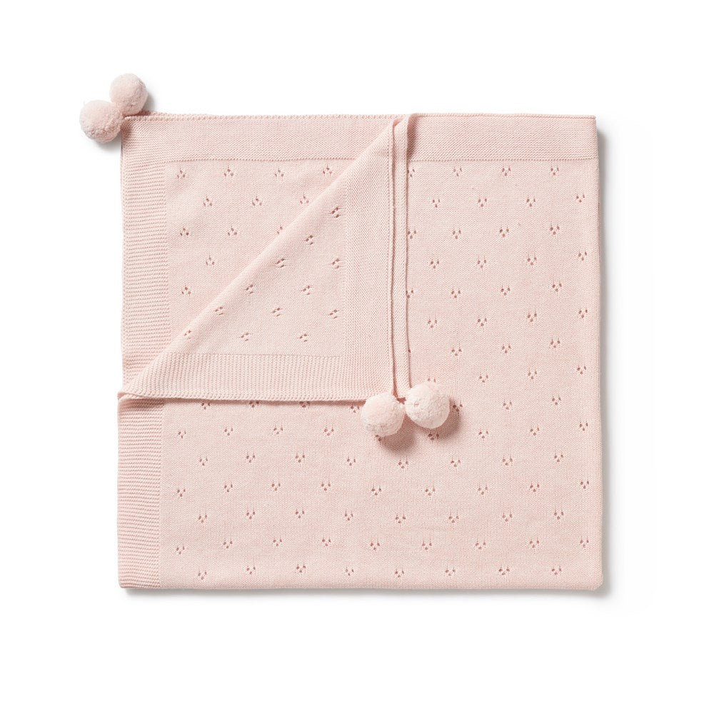 Cozy Pink Knitted Pointelle Blanket - Soft & Breathable Throw for Bed, Couch, Nursery - Perfect for Gifts, Home Decor & Relaxation