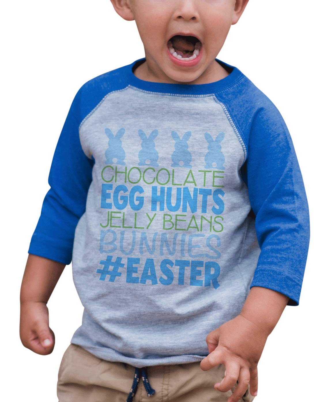 7 ate 9 Apparel Baby Boy's Easter Outfit - Blue Raglan Tee for Happy Easter Celebration | Cute Holiday Photo Shoot & Family Gathering Outfit