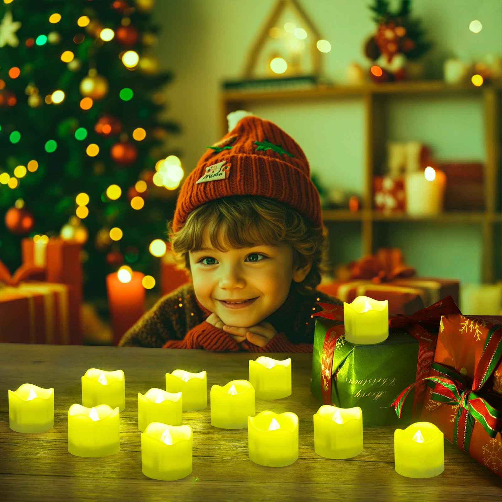 Topstone Battery Powered Flameless Candles with Timer - 12 Pack Remote Control LED Tealights, Green Electric Votive Candles for Wedding Decorations, Party Centerpieces, Christmas & Holiday Home Decor