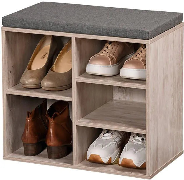 Small Whitewashed Shoe Cabinet with Seat Cushion - Space-Saving Entryway Storage for Hallway, Mudroom or Closet Organization