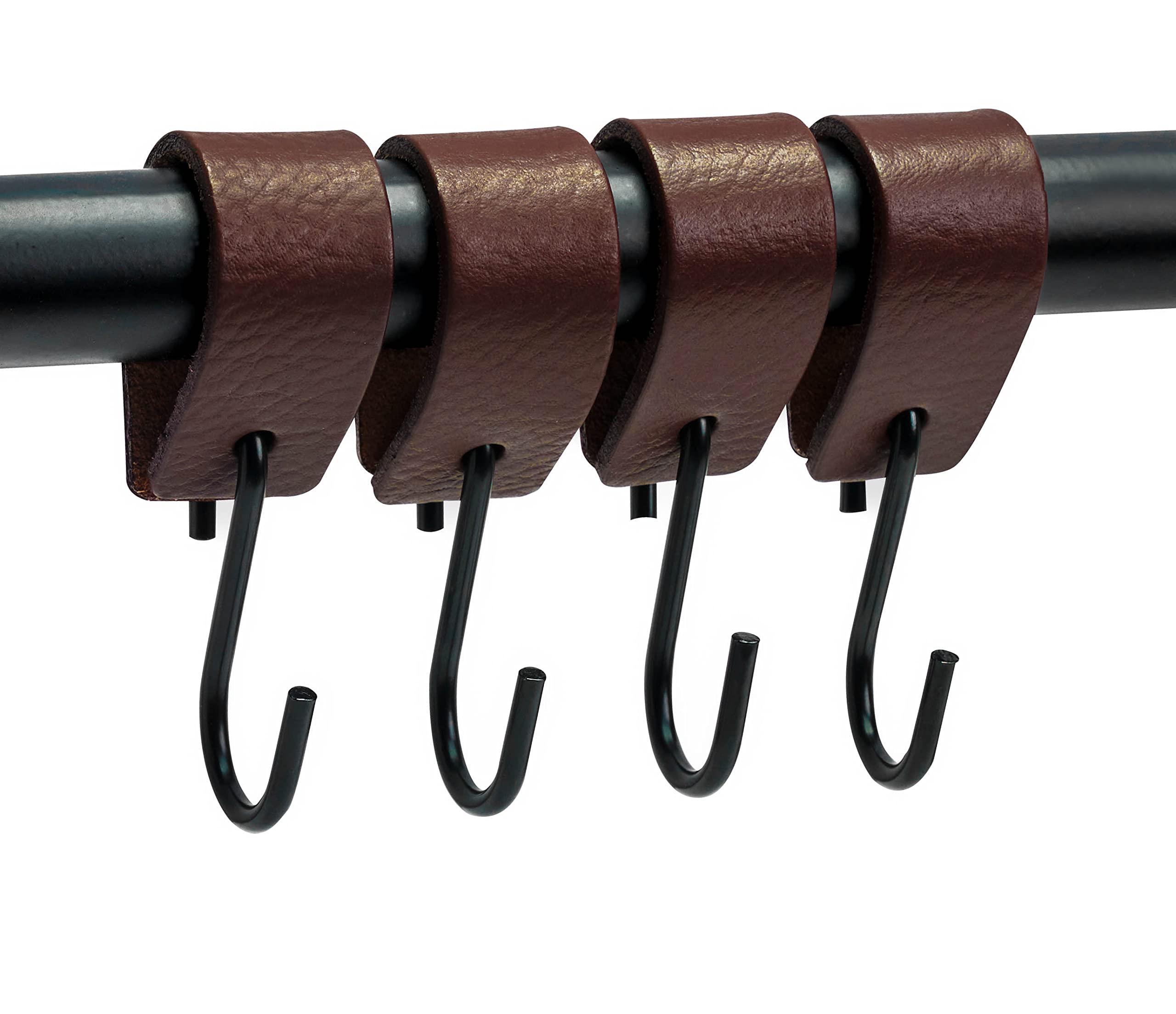 Brute Strength - Heavy Duty Leather S-Hooks for Hanging Coats, Bags & Kitchen Utensils - 2 Pack Brown Leather Hooks - Rustic Home & Office Decor - Perfect for Closet, Entryway & Pantry Organization