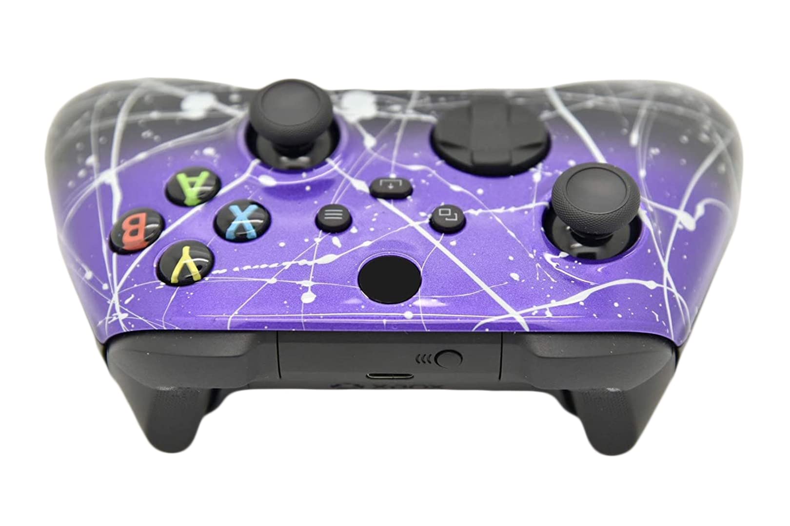 Custom Hand Airbrushed Fade Xbox Controller - Compatible with Xbox Series X/S & Xbox One (Purple & Black Fade with Silver Splatter) | Perfect for Gaming, Collecting & Gift Giving