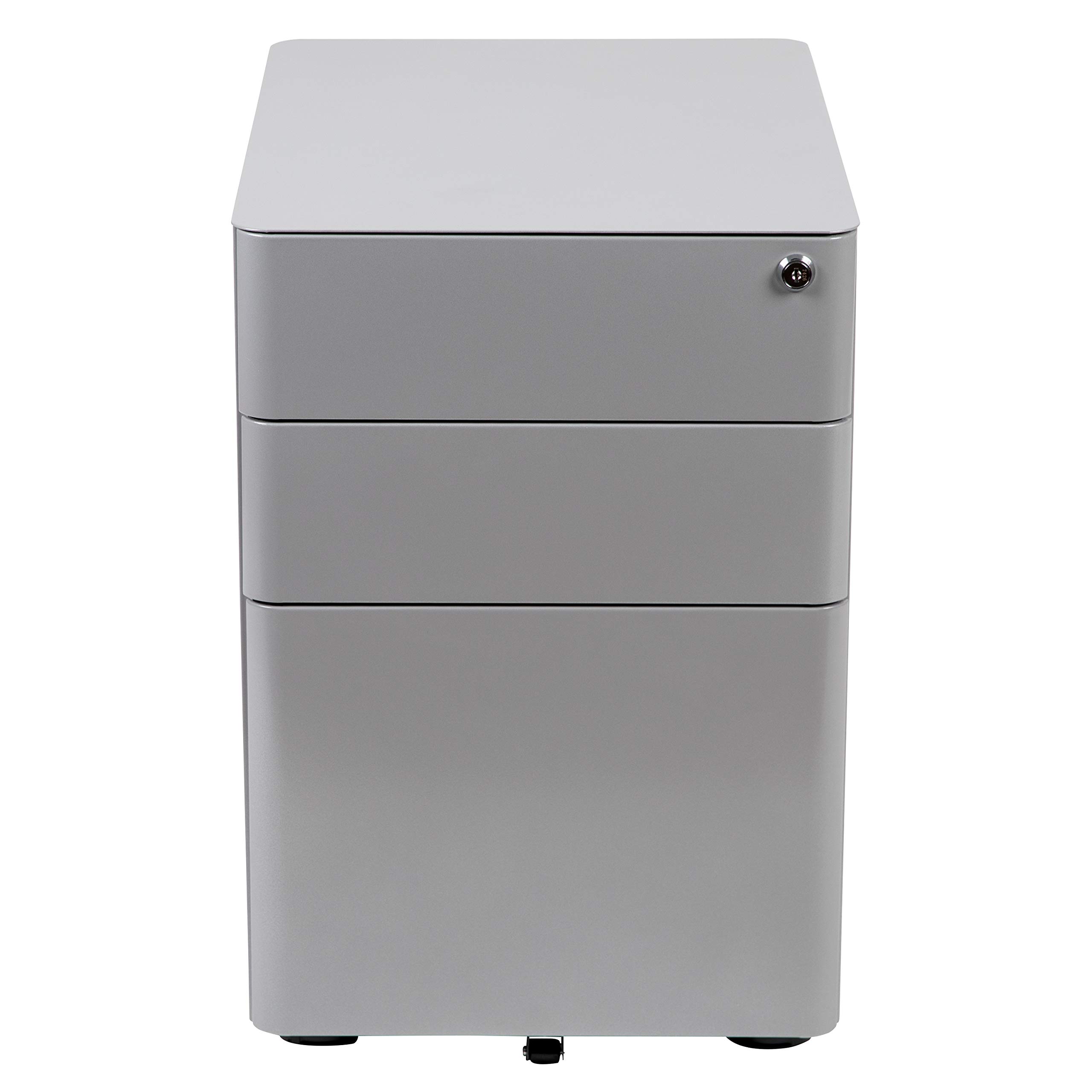 EMMA + OLIVER Modern 3-Drawer Locking File Cabinet with Wheels - Gray Storage Organizer for Office, Home, or Classroom Use