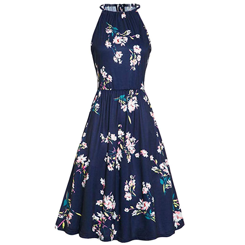 Women's Summer Ball Gown Dress - Sleeveless Halter Sundress for Party & Beach