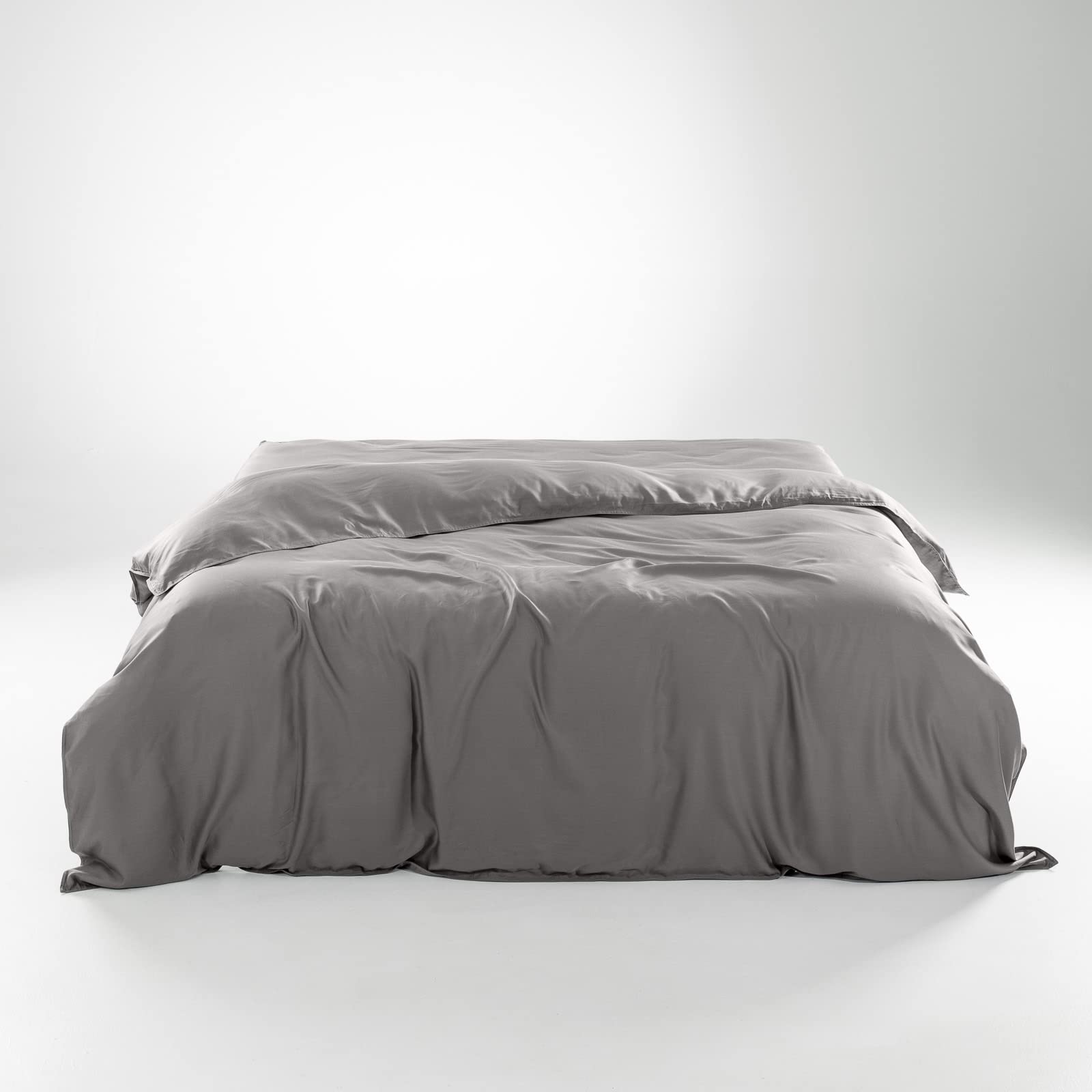 Olive + Crate Eucalyptus Cooling Duvet Cover Queen Size - Premium Tencel Lyocell Fiber from Austria | Ultra Soft Modal Fabric | Stone Gray (90