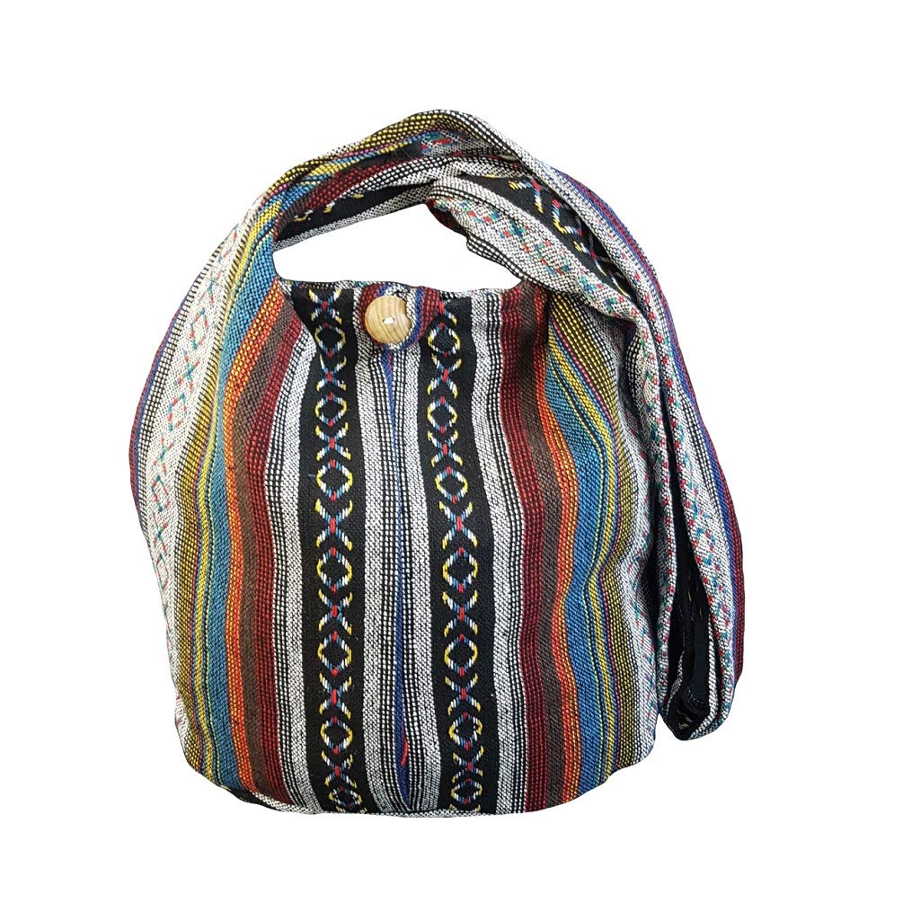 BenThai BTP! Cotton Sling Bag - Crossbody Messenger Purse for Women - Bohemian Hippie Hobo Bag with Hand Woven Ikat Design A58 - Perfect for Travel, Festivals & Everyday Use