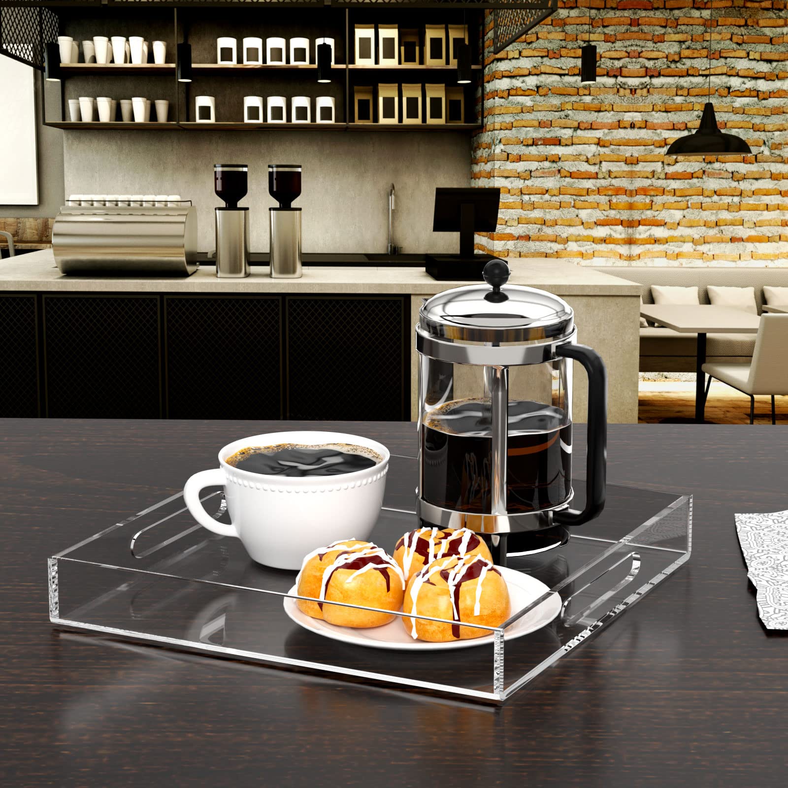 NIUBEE 10x10 Inches Clear Acrylic Serving Tray - Spill Proof Decorative Tray with Handles for Coffee Table, Ottoman, Countertop Organizer - Perfect for Home Decor, Party Serving & Bathroom Storage