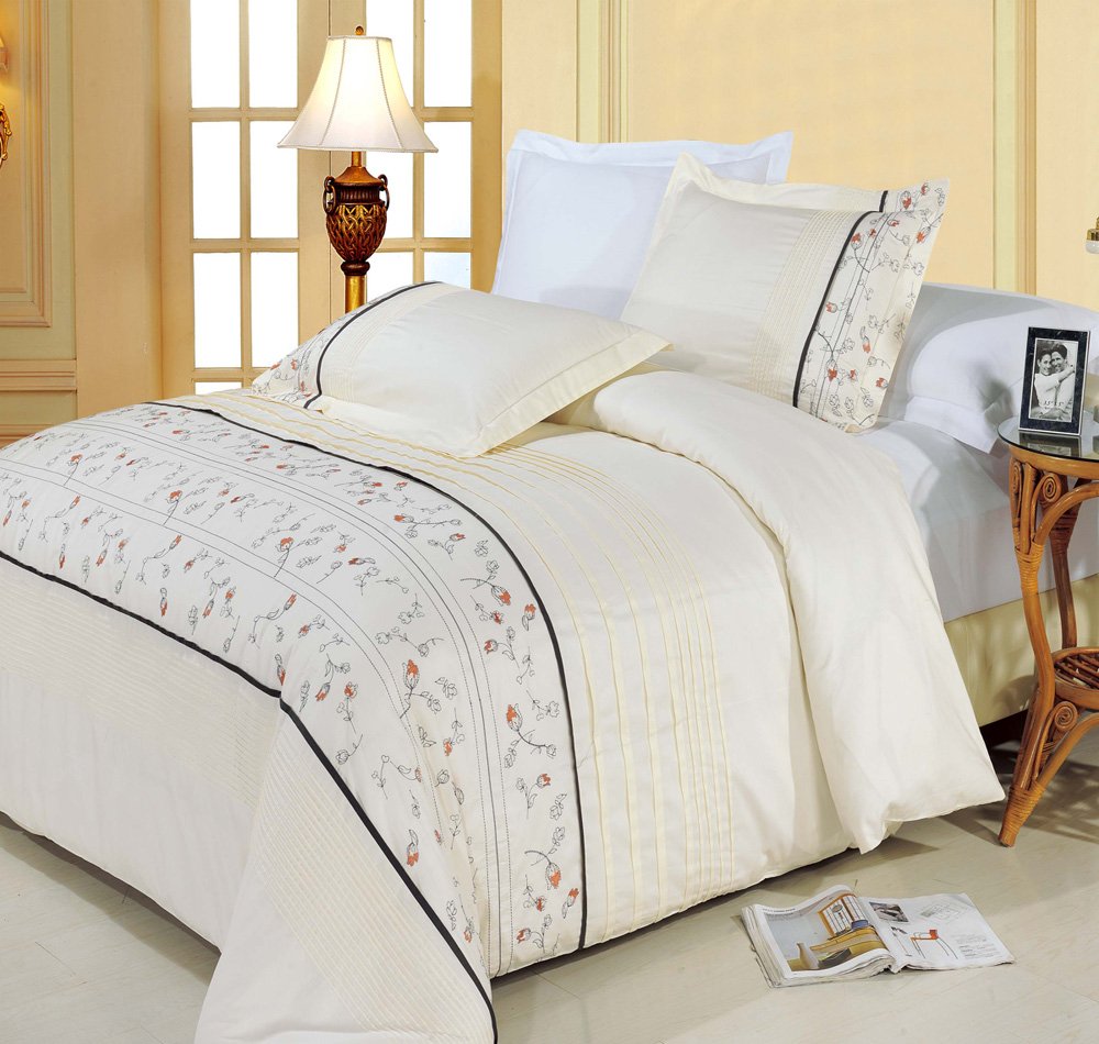 Luxury 4-Piece Full Size Anna Embroidered Comforter Set - 100% Egyptian Cotton Duvet Cover + Down Alternative Comforter | Perfect for Master Bedroom, Guest Room & Cozy Home Decor