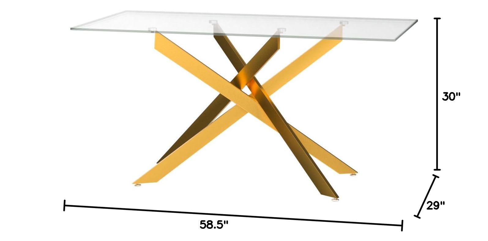 58.5 Inch Modern Rectangular Glass Dining Table - Tempered Glass Top with Gold Metal Tubular Legs - Perfect for Kitchen, Dining Room & Small Spaces (58.5