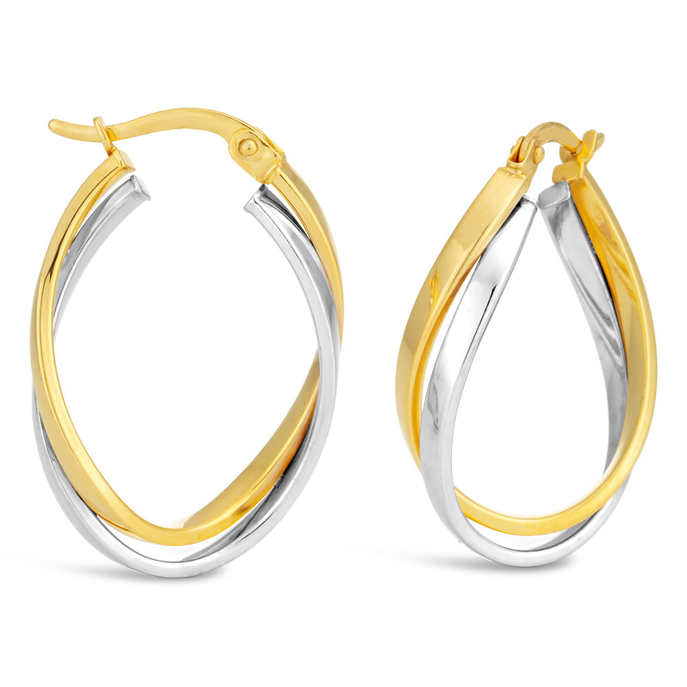 9ct Two Tone Gold Filled Double Tube Hoop Earrings for Women - Classic Dangle Earrings for Everyday Wear, Parties & Special Occasions