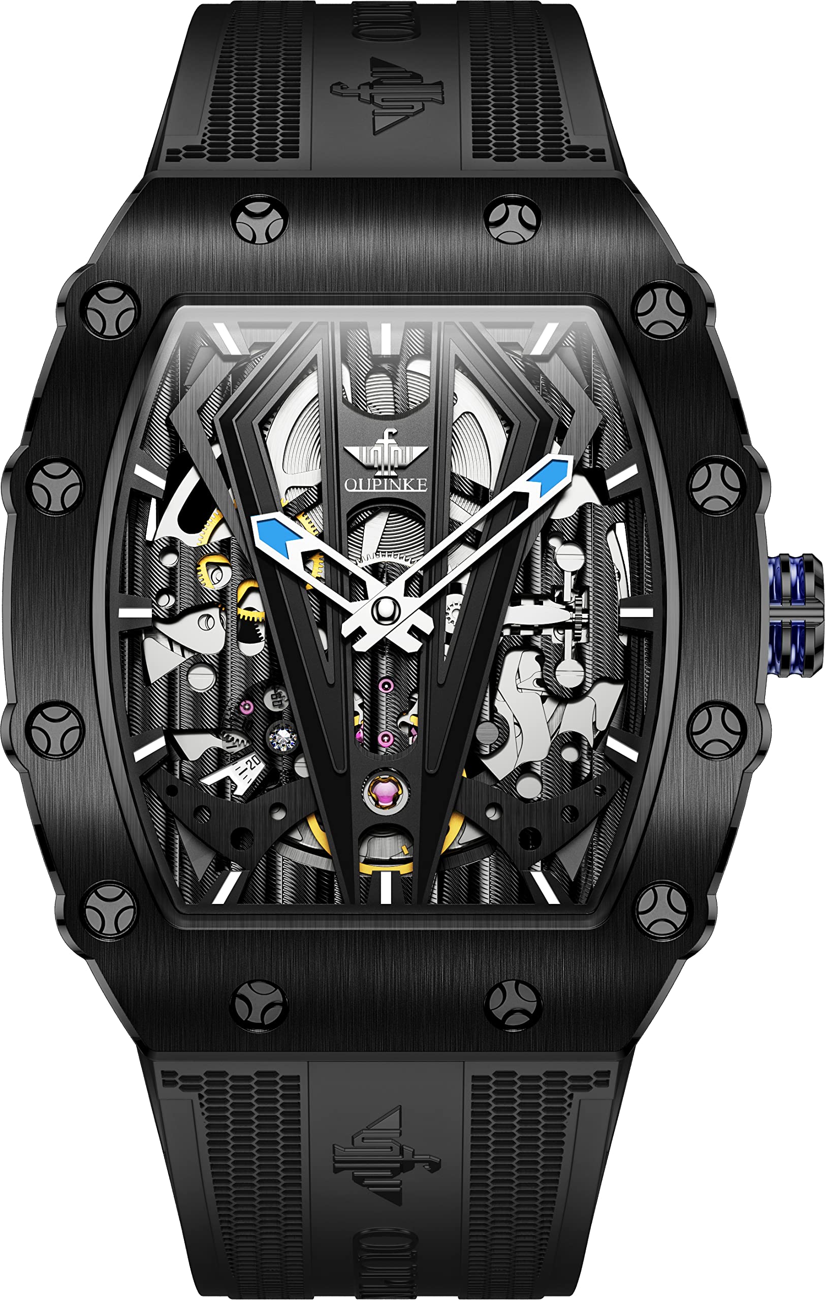 Luxury Men's Skeleton Automatic Mechanical Watch - Tonneau Design with Silicone Band, Sapphire Crystal, Waterproof & Luminous - Perfect for Business, Formal Events & Everyday Wear