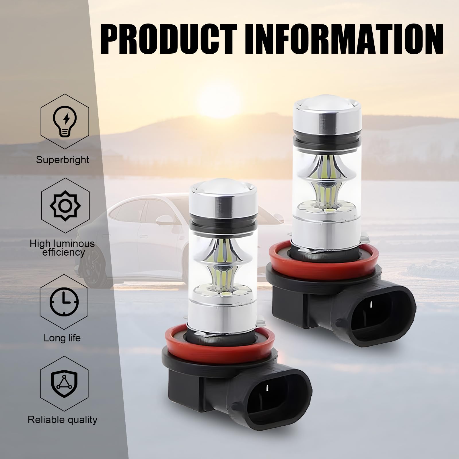 2-Pack H8/H11 LED Fog Light Bulbs - 1000LM Super Bright 20-LED with Spotlight Projector - Plug & Play 50,000 Hours Lifespan - Universal Fit for Cars & Trucks (White) - Perfect for Night Driving & Foggy Conditions