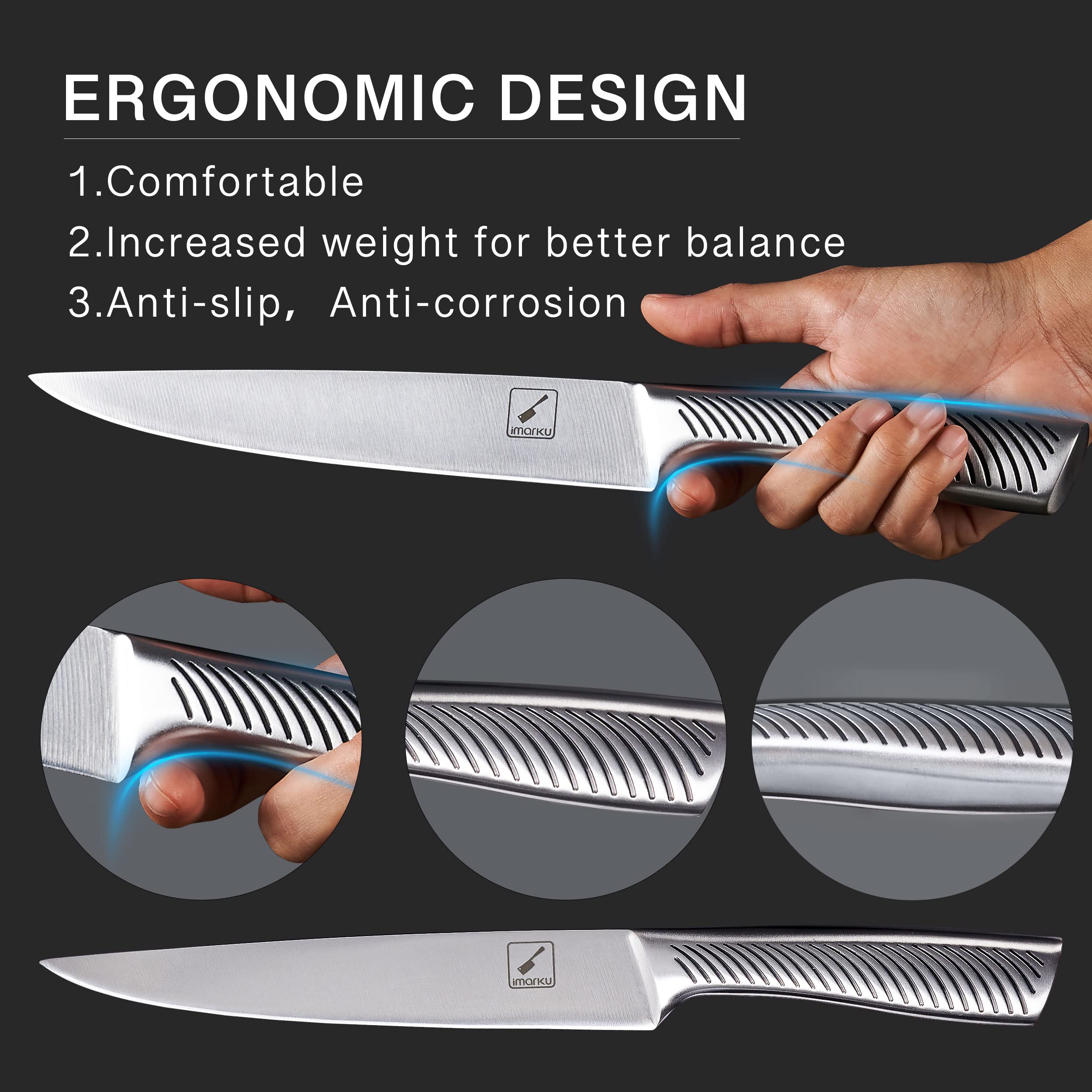 IMARKU 14-Piece High Carbon Stainless Steel Knife Set with Wooden Block - Professional Kitchen Knives with Built-in Sharpener, Dishwasher Safe, Ergonomic Anti-Slip Handles - Perfect for Home Chefs, Cooking Enthusiasts & Wedding Gifts