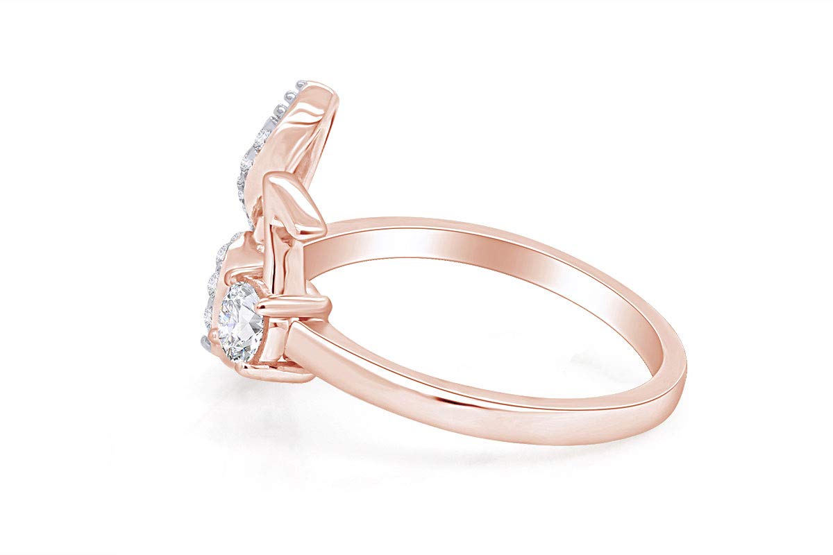 14K Gold Over Sterling Silver Round Cut White Cubic Zirconia Musical Note Adjustable Fashion Ring - Perfect for Gifts, Music Lovers & Everyday Wear