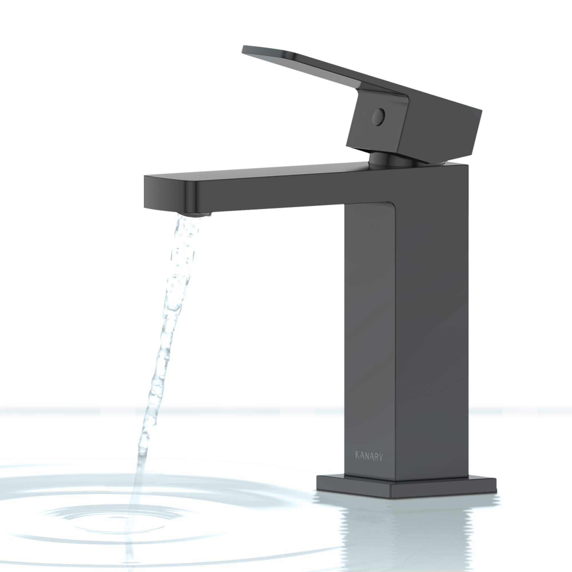 Premium KANARY Solid Brass Bathroom Sink Faucet - Modern Single Handle Basin Mixer Tap in Matte Black for Bathroom Vanity & Powder Room Upgrade