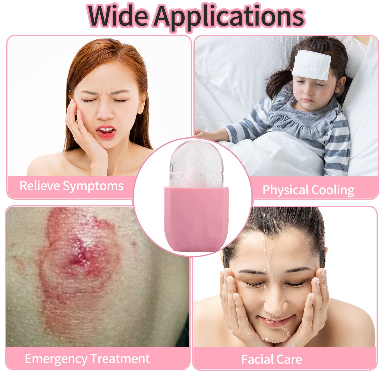 Diamond Pink Facial Ice Roller for Face & Eyes - Beauty Ice Cube Massager to Brighten Skin, Reduce Puffiness & Fine Lines - Cooling Skin Care Tool for Morning Routine & Post-Workout Recovery