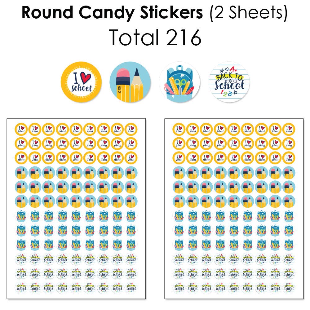 Big Dot of Happiness Back to School Candy Wrappers & Stickers Kit - 304pcs Classroom Decorations for First Day of School, Teacher Gifts, Student Treats & Party Favors - Perfect for DIY Candy Bars, Goodie Bags & Bulletin Boards
