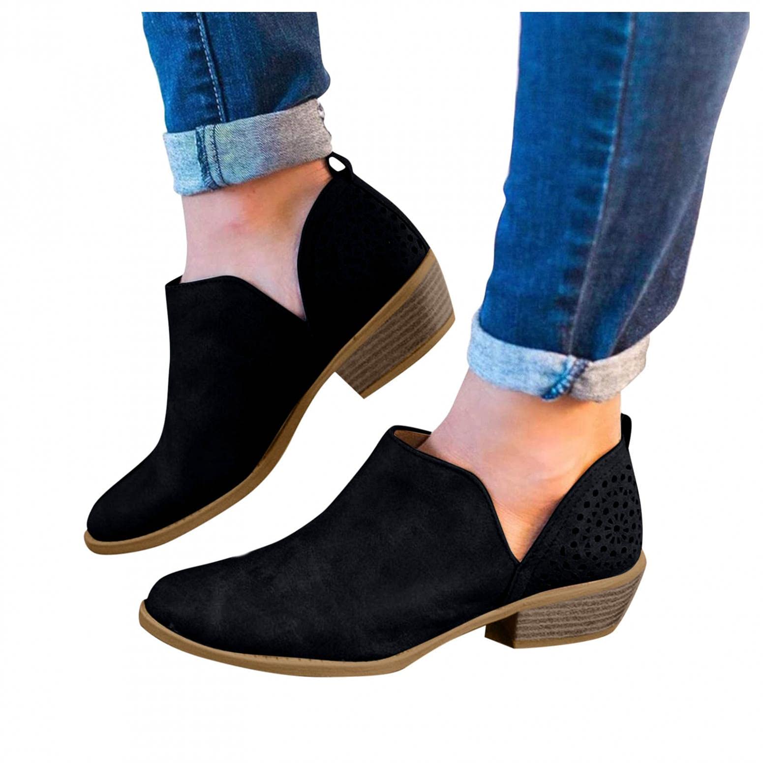 Women's Low Heel Cowboy Boots - V-Cut Ankle Booties with Wedge & Chunky Heel | Autumn Fashion Western Style | Perfect for Fall Outfits, Country Concerts & Casual Wear