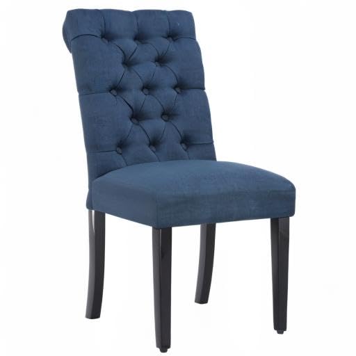 WestinTrends Hayes Tufted Dining Chairs - Set of 2 Blue Linen Fabric Upholstered Kitchen Chairs with Solid Wood Legs for Dining Room, Kitchen, Breakfast Nook & Home Decor