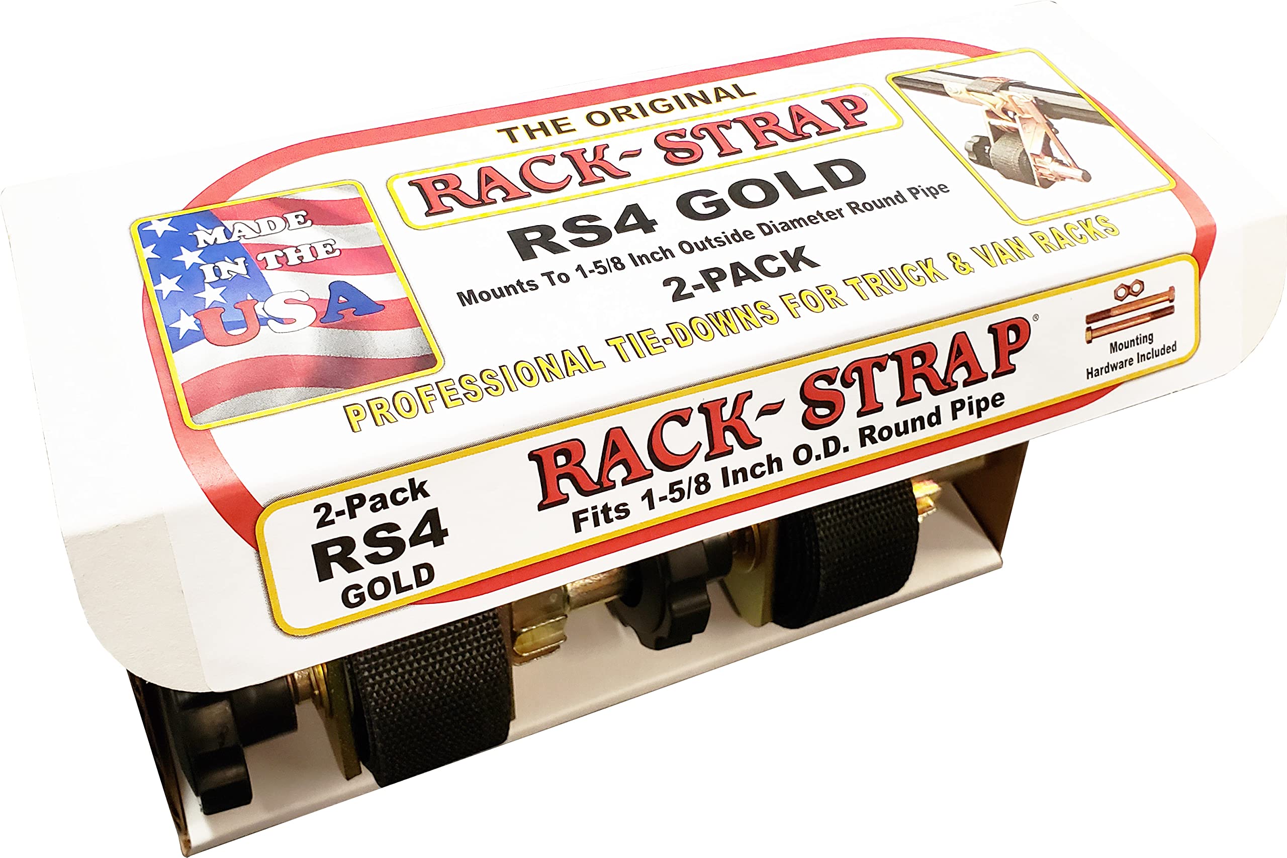 2 Pack RS4 Gold Ladder Rack Tie-Downs - 8ft Black Strap for Truck & Roof Racks