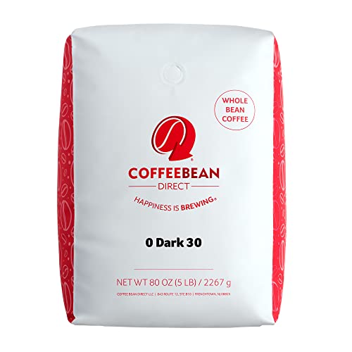 Premium Dark Roast Whole Bean Coffee - Coffee Bean Direct 0 Dark 30, 5-Pound Bag | Rich Flavor for Morning Brew, Office Coffee & Gift Giving