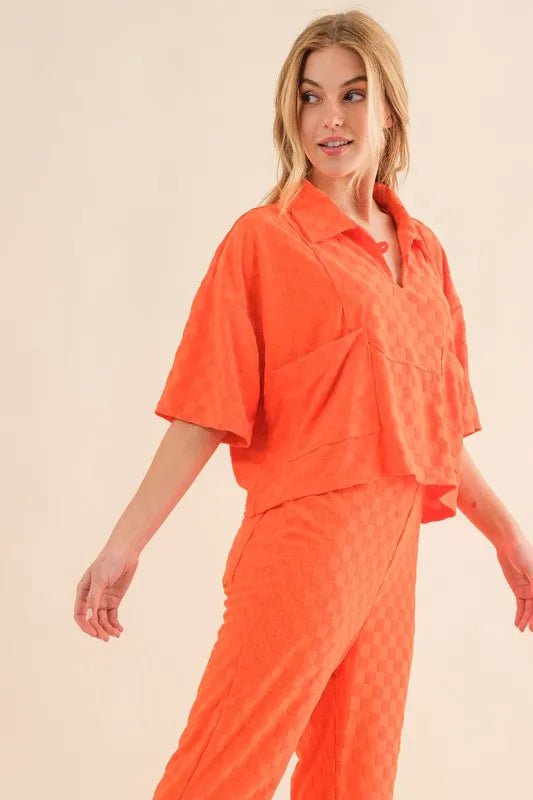 Brushed Texture Checkerboard Pattern Casual Top for Women - Stylish & Comfortable Everyday Wear for Work, Dates & Outings