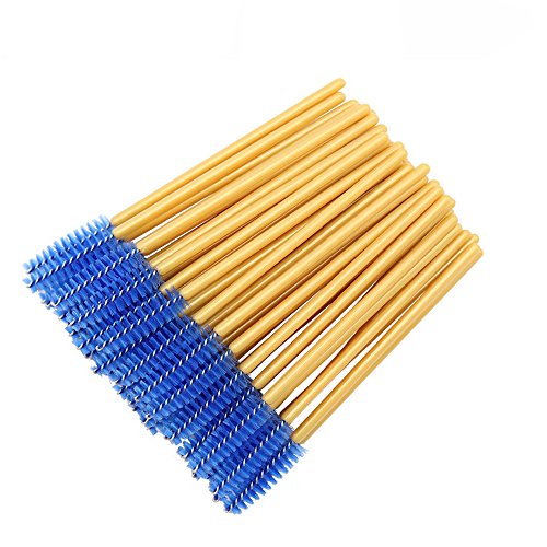300 Pack Premium Mascara & Eyelash Extension Brushes - Gold & Blue Eyebrow Makeup Applicator Tool Set for Professional Salon & Home Beauty Use