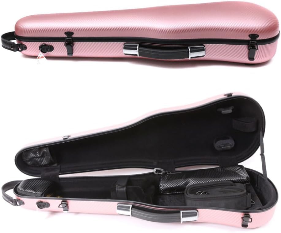 Premium 3/4 & 4/4 Size Lightweight Carbon Fiber Violin Case with Backstraps - Durable Hard Shell Violin Box (Rose Gold) - Perfect for Travel, School & Professional Musicians