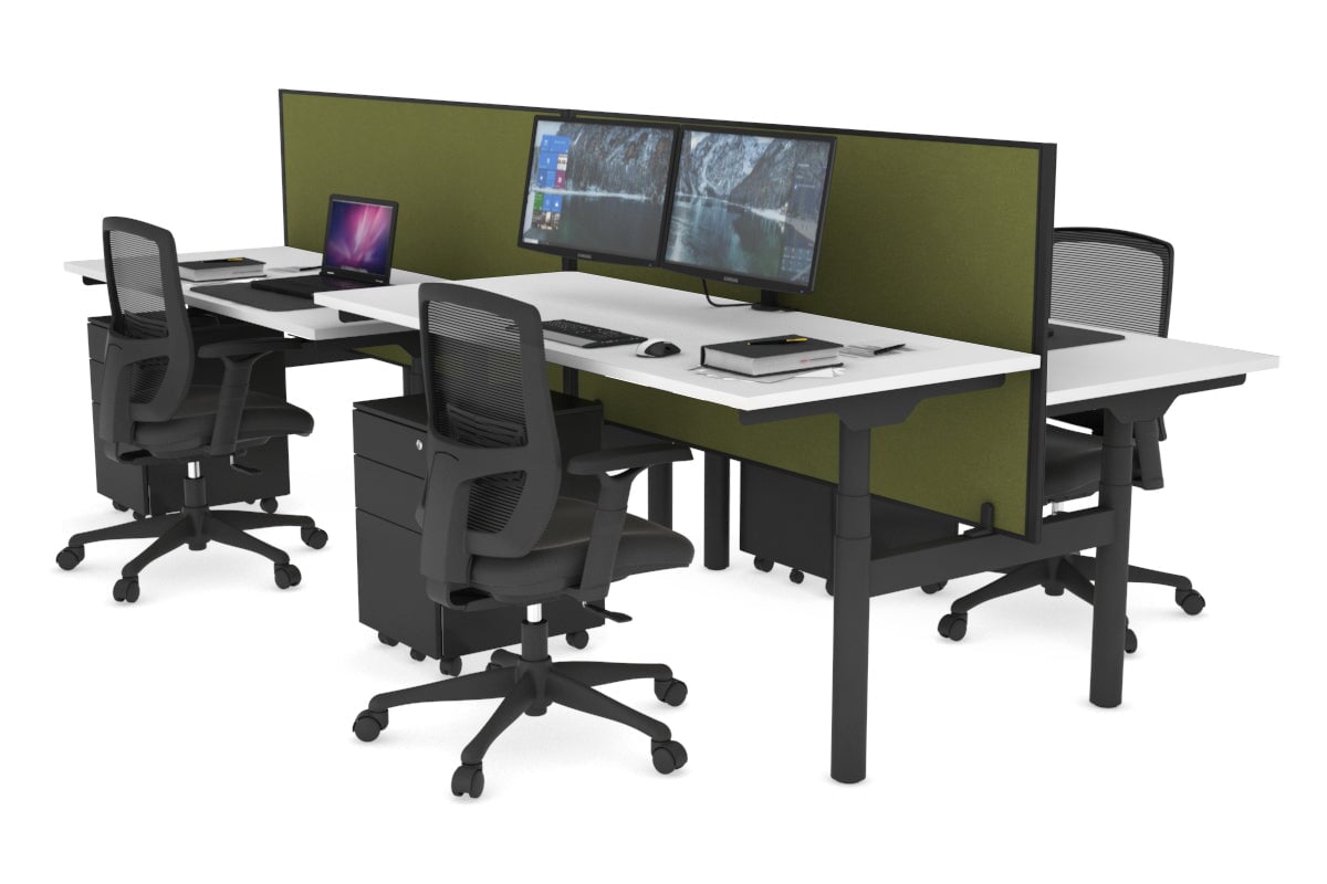 Flexi Premium Height Adjustable 4-Person H Bench Workstation - Black Frame [1600L x 700W] - Ideal for Office, Coworking Space & Home Office Setup