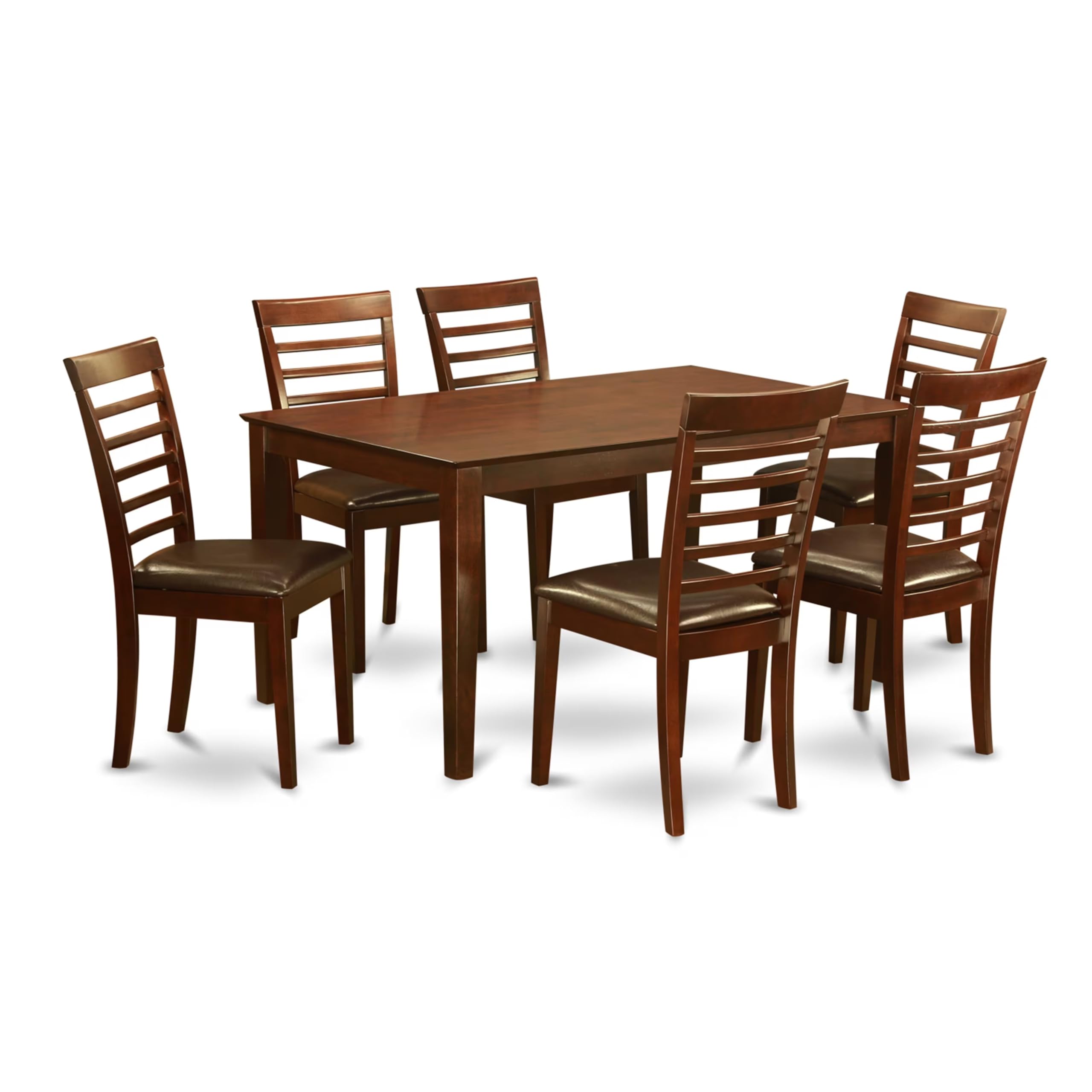 East West Furniture 7-Piece Dining Set - Rectangle Wooden Table & 6 Faux Leather Chairs, 36x60 Inch, Mahogany - Perfect for Family Meals, Dinner Parties & Modern Kitchens