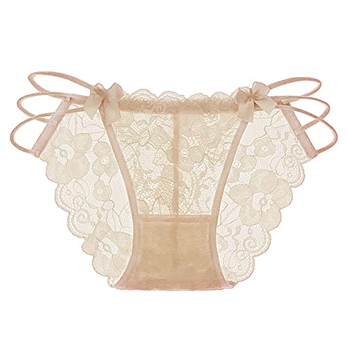 Breathable Women's Lace Panties - Sexy Hollow Out Low Waist Cotton Briefs with Comfortable Crotch - Beige Boy Short Underwear for Daily Wear & Special Occasions