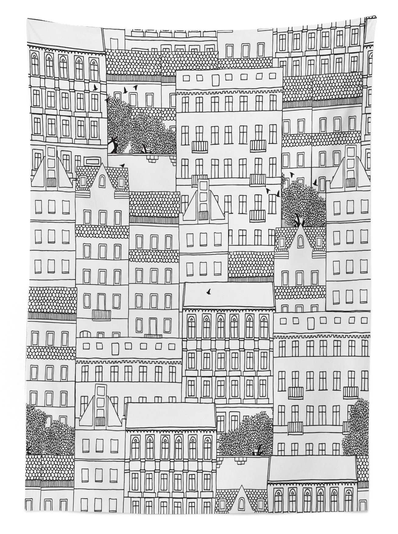 Ambesonne German Style Outdoor Tablecloth - Hand Drawn Monochrome European Architecture Sketch with German Houses - Washable Picnic Table Cover 58