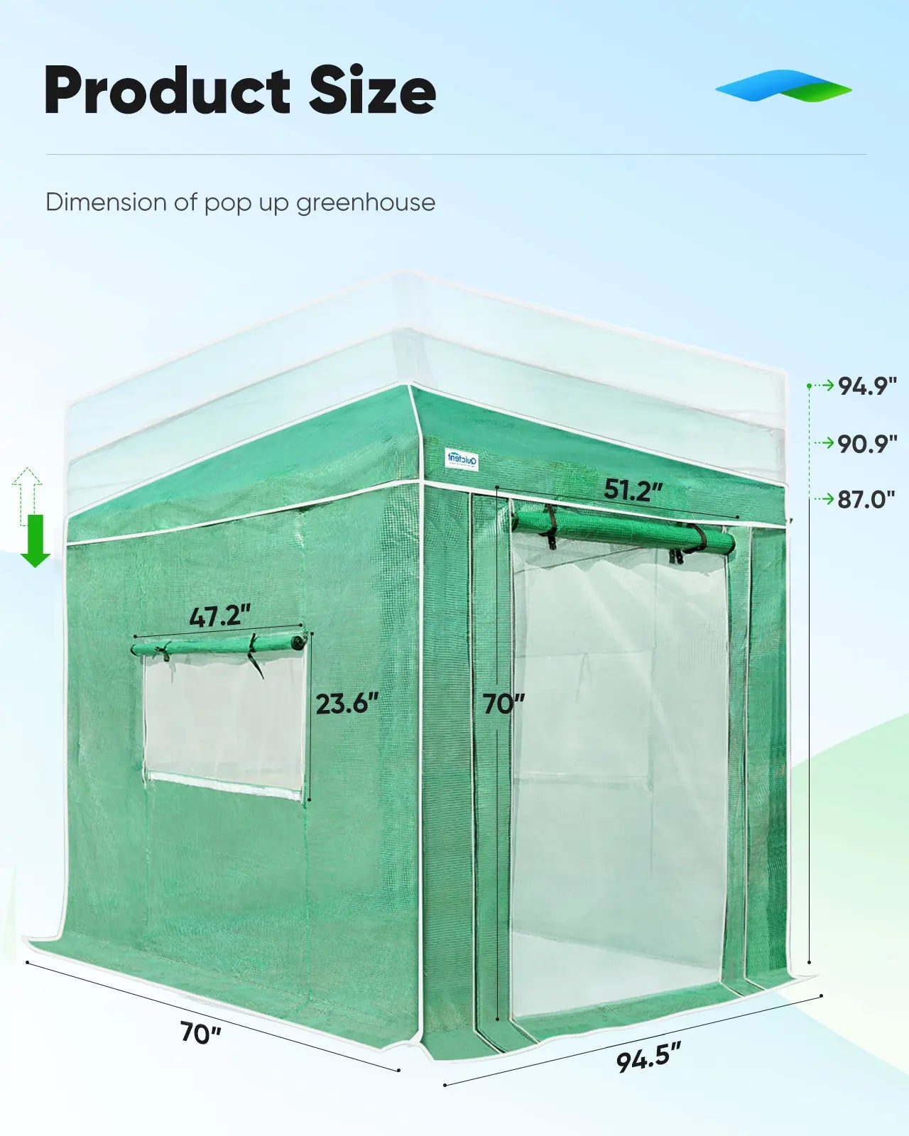 Pop Up Portable Walk in Greenhouse - Easy Setup Indoor Outdoor Garden Greenhouse for Plants, Flowers & Vegetables - Perfect for Patio, Backyard & Balcony Gardening