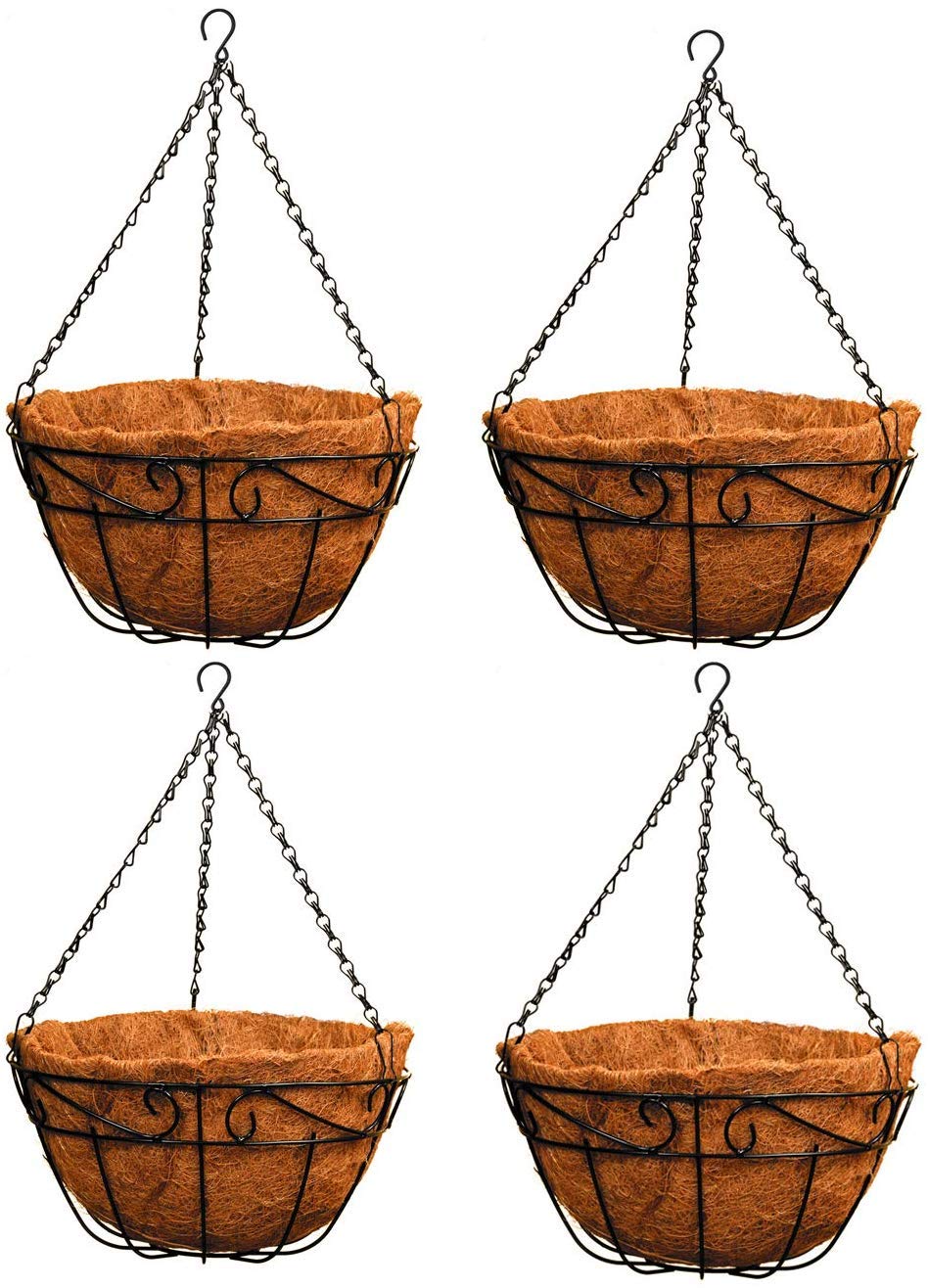 24 Pack Ashman Metal Hanging Planter Basket with Coco Coir Liner - Round Wire Plant Holder with Chain for Porch Decor, Flower Pots Hanger - Indoor Outdoor Garden Decoration Watering Hanging Baskets for Patio, Balcony and Backyard