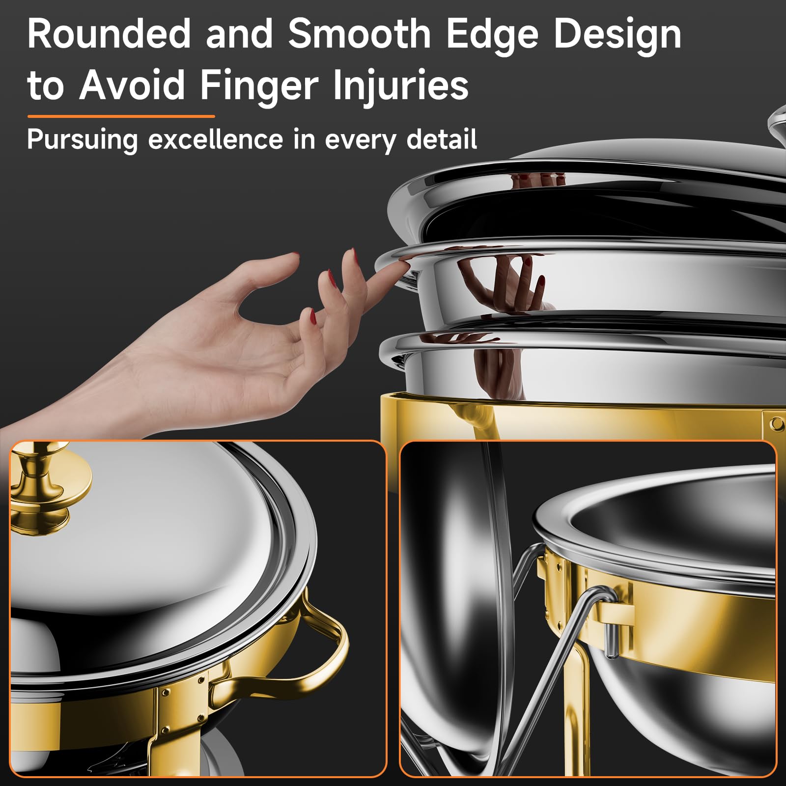 4 Pack 5QT Round Stainless Steel Chafing Dish Set - Buffet Warmers for Home Parties, Christmas Gatherings & Catering Events - Complete Golden Serving Set for Buffets, Weddings & Holiday Entertaining