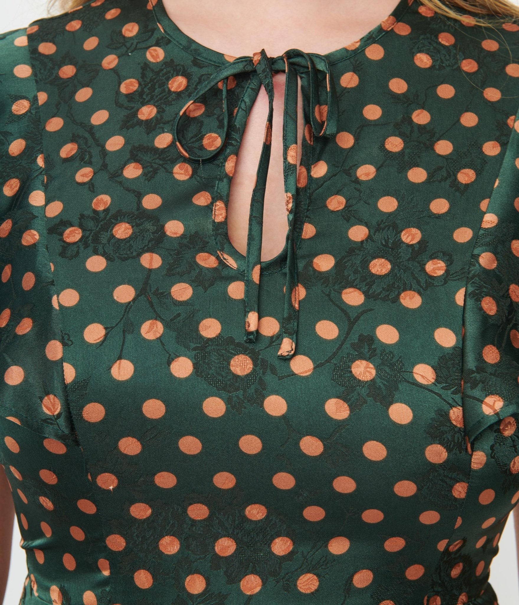 Vintage 1940s Hunter Green & Rust Polka Dot Swing Dress - Retro Tea Length Dress for Women - Perfect for Vintage Parties, Swing Dancing & 1940s Themed Events