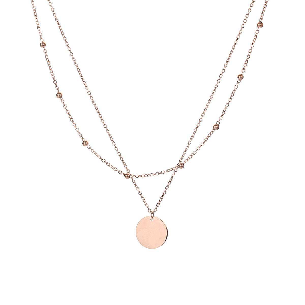 Elegant Rose Gold Layered Necklace for Women - Dainty Coin Choker with Cross, Star & Circle Pendants | Stainless Steel Jewelry Gift for Girls, Ladies & Moms | Perfect for Date Nights, Weddings & Everyday Wear
