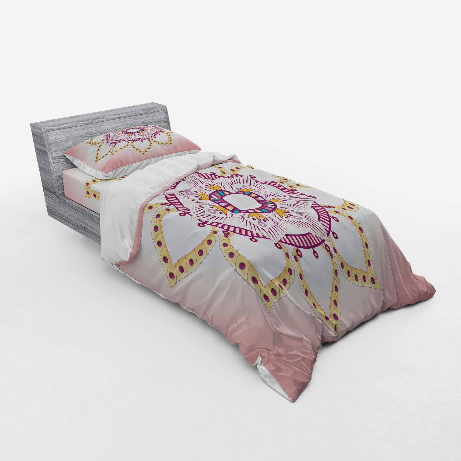 **Ambesonne Bohemian Mandala Duvet Cover Set - 3 Piece Twin Size Bedding with Sham & Fitted Sheet, Rose Dried Rose Pale Orange - Perfect for Boho Chic, Modern & Minimalist Bedroom Decor**