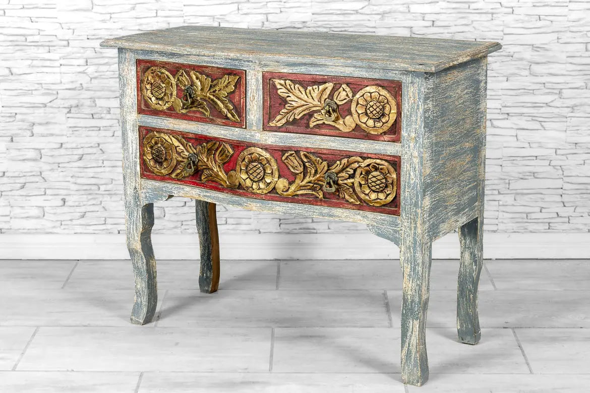 French Arched Hand Carved Indian Solid Wood Console Hall Table - Elegant Entryway Furniture for Foyer, Living Room & Dining Room Decor