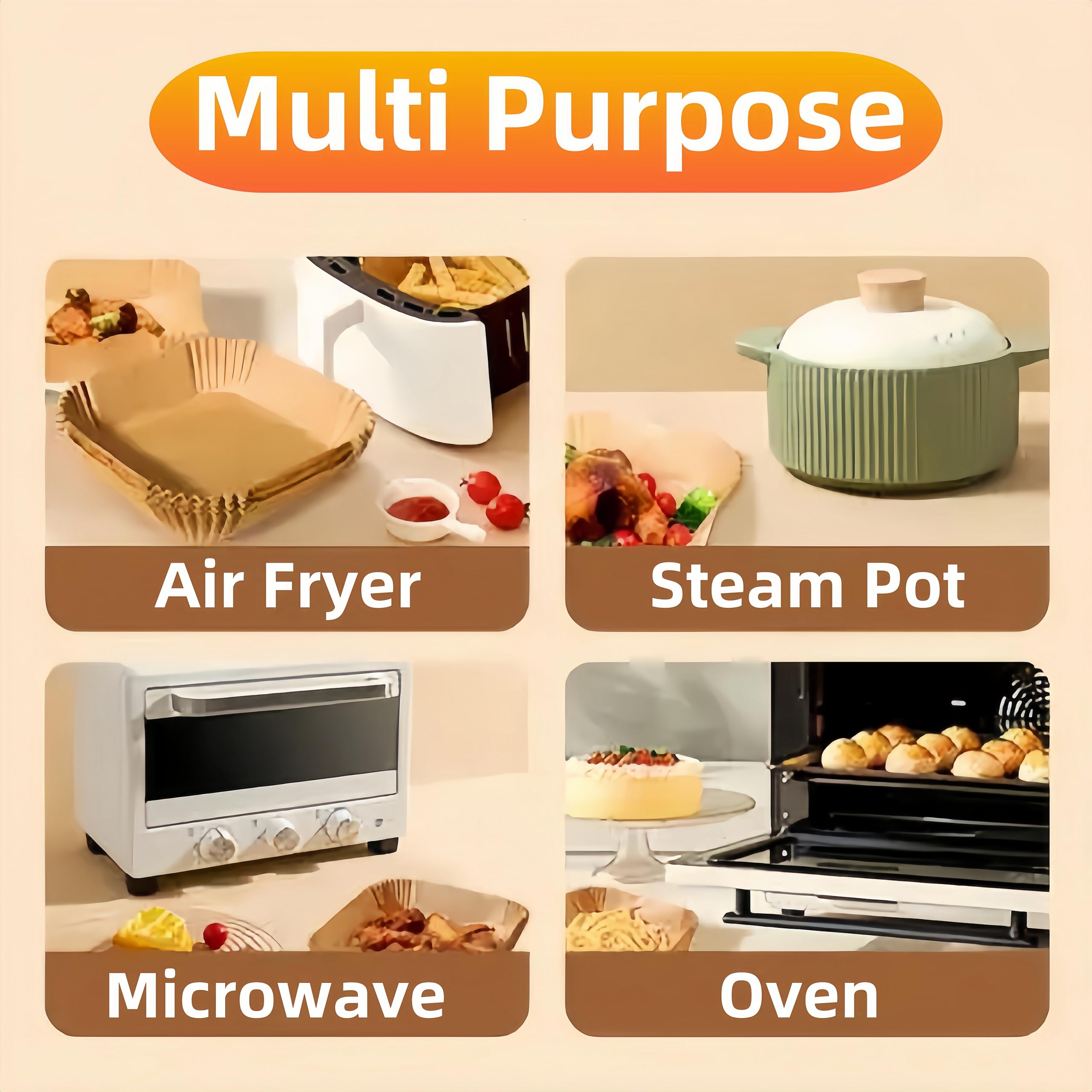 125Pcs Disposable Square Air Fryer Liners - 9 Inch Parchment Paper Basket Liners for 8 QT+ Air Fryers | Non-Stick Cooking Sheets for Frying, Baking, Roasting & Microwave Use | Perfect for Healthy Meal Prep & Quick Cleanup