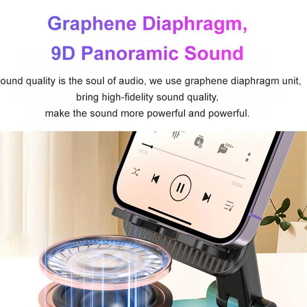 Bluetooth Audio Power Phone Holder - Foldable Cell Phone Stand with Wireless Speaker, 360° Rotatable & Adjustable, Dual USB Charging Ports (2-Pack) - Perfect for Home Office, Car, Bedside & Video Calls
